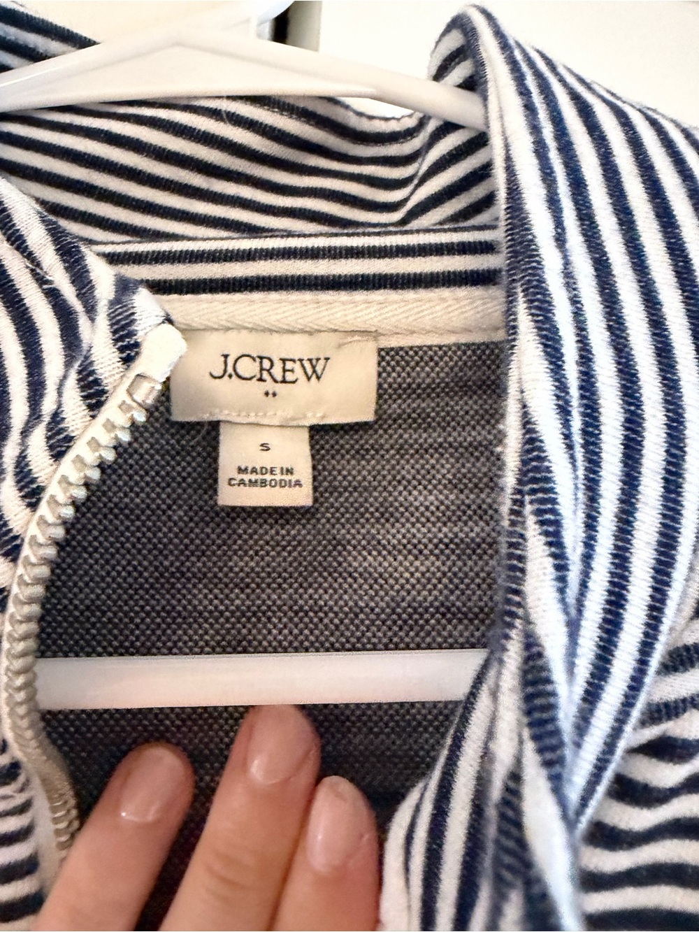 J. Crew Navy and White Striped Bomber Jacket